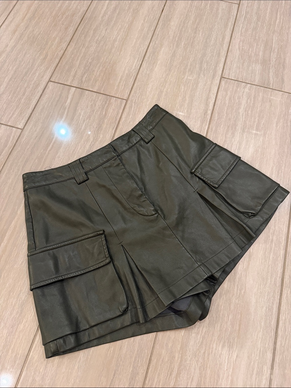 Faux Leather Cargo Skort Shorts - Black